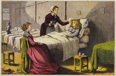 Krankes kleines Mädchen wird im Krankenhaus gepflegt von English School