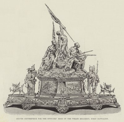 Silbernes Mittelstück für das Offizierskasino des Welsh Regiment, erstes Bataillon von English School