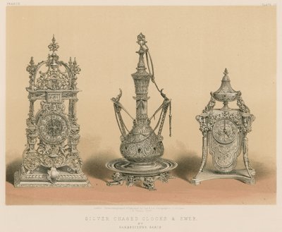 Versilberte Uhren und Kanne von Barbedienne, Paris von English School