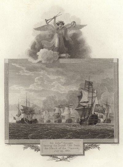 Sir Edward Spragge vertreibt die niederländische Flotte aus der Mündung der Themse, 23. Juli 1667 von English School