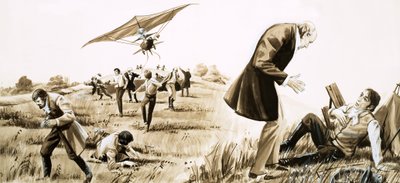 Sir George Cayleys Kutscher fliegt 1852 ein Flugzeug von English School