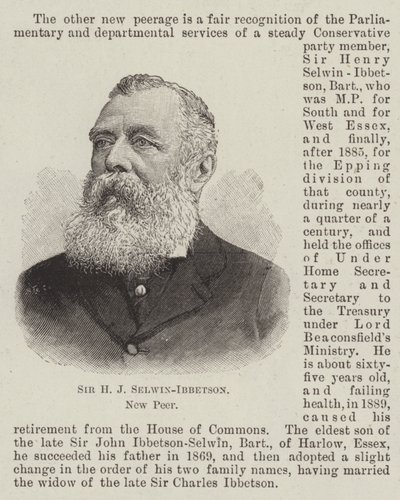 Sir H. J. Selwin-Ibbetson, neuer Peer (Stich) von English School