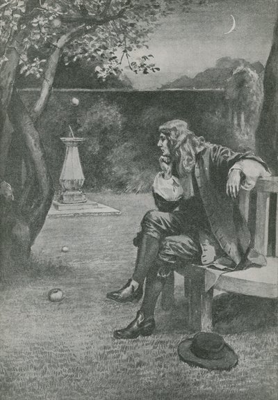 Sir Isaac Newton sieht einen Apfel fallen von English School