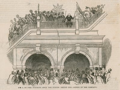 Sir Isambard Brunel zieht sich unter dem Jubel der Gesellschaft aus dem Tunnel zurück von English School