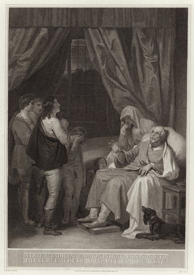 Sir Thomas Windham ermahnt seine Söhne, ihre Loyalität zum König zu bewahren von English School