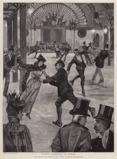 Eislaufen auf der Crystal Ice Rink im Royal Aquarium, Westminster, London von English School