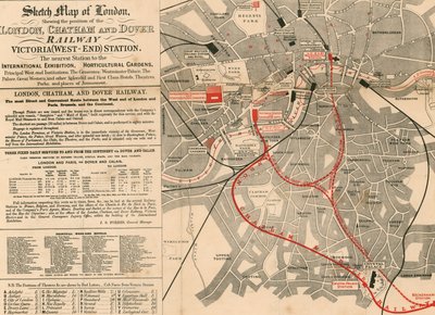 Skizzenkarte von London mit der Position der London, Chatham und Dover Eisenbahn von English School