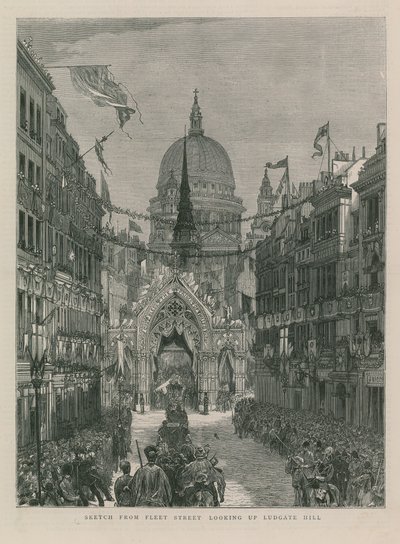 Skizze von der Fleet Street mit Blick auf den Ludgate Hill von English School