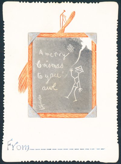 Skizze auf Tafel, Weihnachtskarte von English School