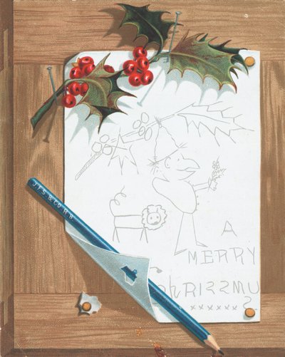 Skizze auf Pinnwand, Weihnachtskarte von English School