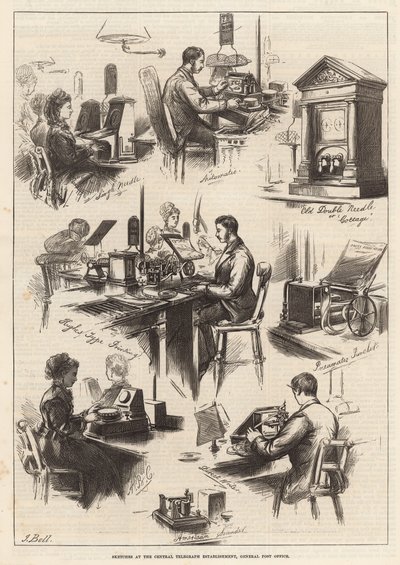 Skizzen im zentralen Telegraphen-Etablissement, General Post Office von English School