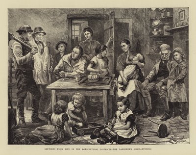 Skizzen aus dem Leben in den landwirtschaftlichen Bezirken, das Heim des Arbeiters, Abend (Stich) von English School