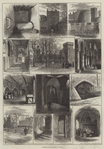 Skizzen im Tower of London (Stich) von English School