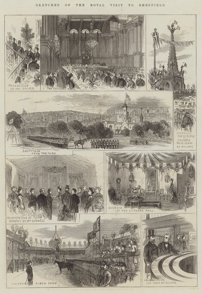 Skizzen des königlichen Besuchs in Sheffield (Stich) von English School
