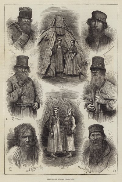 Skizzen russischer Charaktere (Stich) von English School