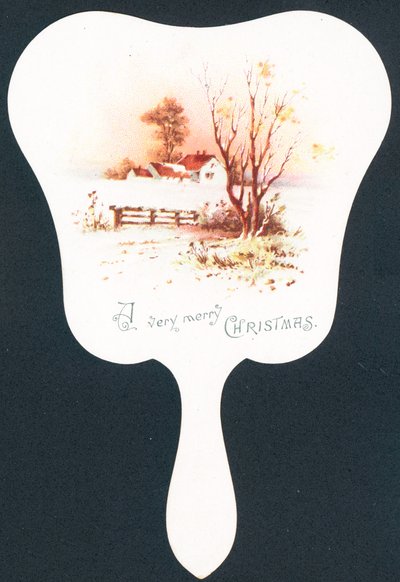 Schneeszene in Form eines Fächers, Weihnachtskarte von English School