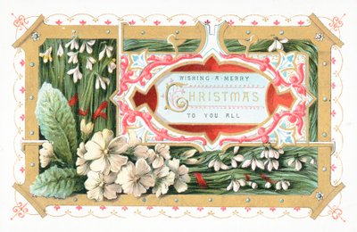 Schneeglöckchen und Blumen, Weihnachtskarte von English School