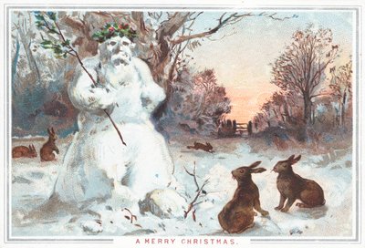 Schneemann und Hasen, Weihnachtskarte von English School