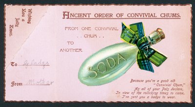 Sodaflasche mit Tartanband, Weihnachtskarte von English School