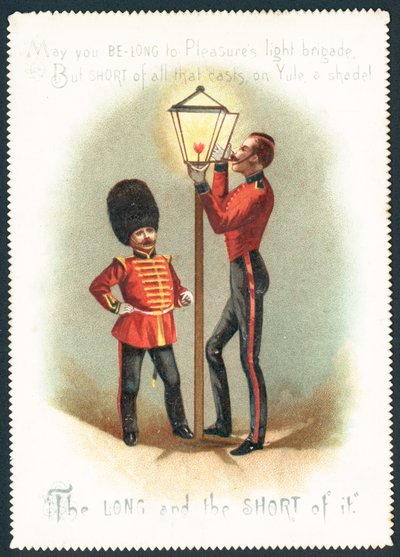 Soldaten zünden Gaslampe an, Weihnachtskarte von English School