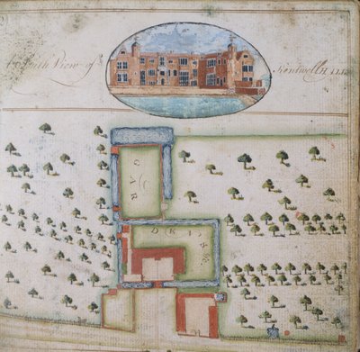 Südansicht von Kentwell Hall, aus der Vermessung des Anwesens von Richard Moore, Esq. Kentwell Hall, Suffolk, 1777 von English School