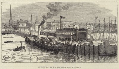 Southampton Pier, mit dem Isle of Wight Dampfschiff (Gravur) von English School
