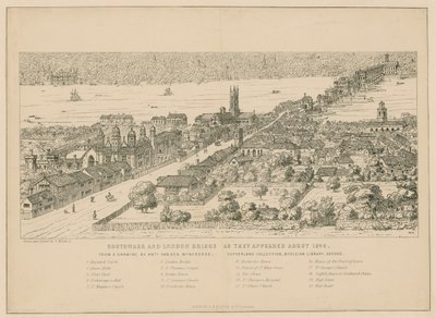 Southwark und London Bridge, wie sie um 1546 erschienen von English School