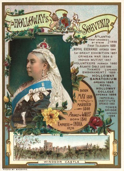 Souvenir zum Diamantenen Jubiläum von Königin Victoria 1897 mit den wichtigsten Ereignissen ihrer Herrschaft (Chromolithografie) von English School