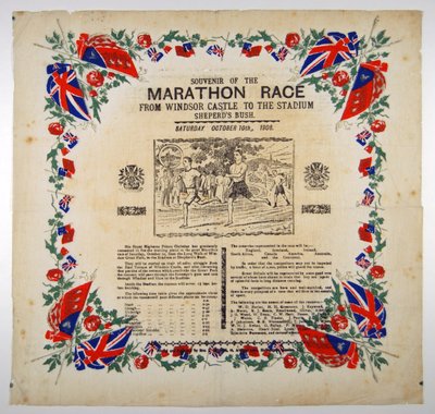 Souvenir des Marathonlaufs vom Windsor Castle zum Stadion, Shepherds Bush, 1908 von English School