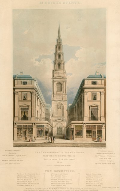 St Brides Avenue; Die Verbesserung in der Fleet Street, London, die durch freiwillige Beiträge im Jahr 1825 erreicht werden soll von English School