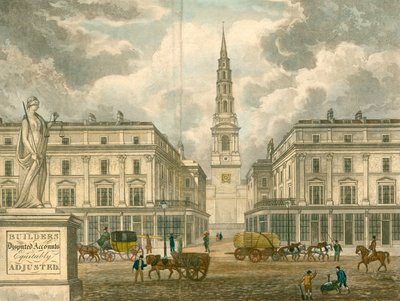 St Brides Kirche, Fleet Street, London; aus einer Anzeige für Z Skyring, Vermesser, Primrose Street, Bishopsgate von English School