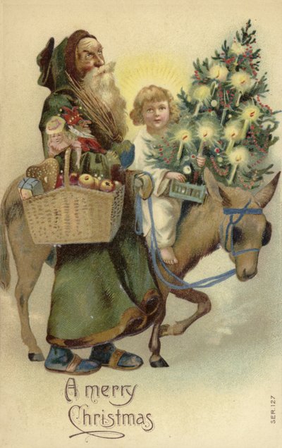 St. Nikolaus und Jesus Christus, mit Weihnachtsbaum und Geschenken von English School
