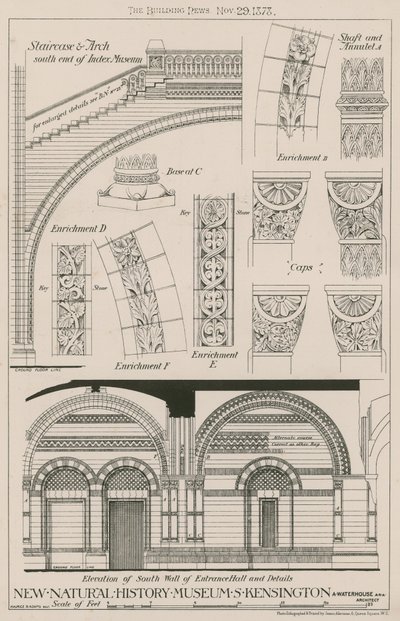 Treppe und Bogen und Erhebung der Südwand der Eingangshalle des neuen Natural History Museum, South Kensington von English School