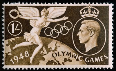Briefmarke zur Erinnerung an die Olympischen Spiele 1948 in London von English School