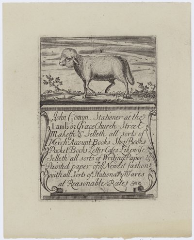 Schreibwarenhändler, John Comyn, Visitenkarte von English School