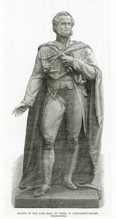 Statue des verstorbenen Earl of Derby auf dem Parliament Square, Westminster von English School