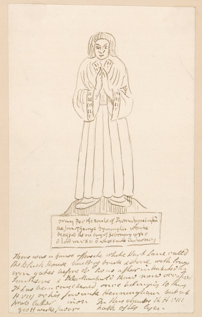 Statue, Grab von Thomas Lymington (Tinte auf Papier) von English School