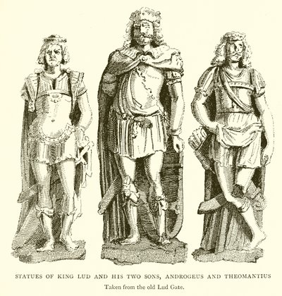 Statuen von König Lud und seinen zwei Söhnen, Androgeus und Theomantius von English School