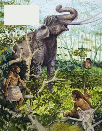 Steinzeitmensch und Elefant von English School