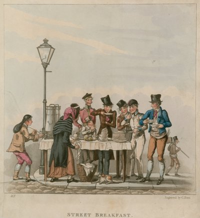 Straßenfrühstück; Karikatur von English School