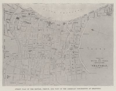 Straßenplan der britischen, französischen und teilweise amerikanischen Konzessionen in Shanghai von English School