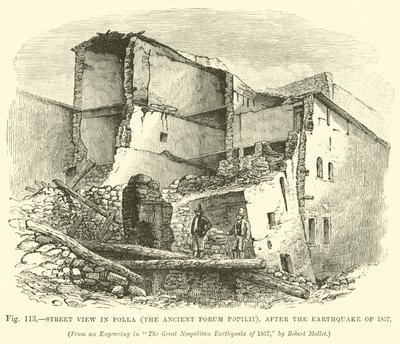 Straßenansicht in Polla (das antike Forum Popilii), nach dem Erdbeben von 1857 von English School