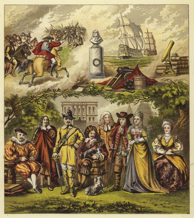 Stuarts, Commonwealth und Haus Oranien; König Jakob I, König Karl I, Oliver Cromwell, König Karl II, König Jakob II, Wilhelm und Maria, Königin Anne von English School