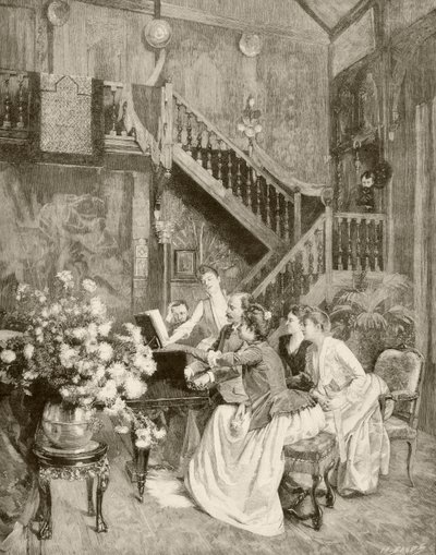 Ein Musikstück studieren (Lithographie) von English School