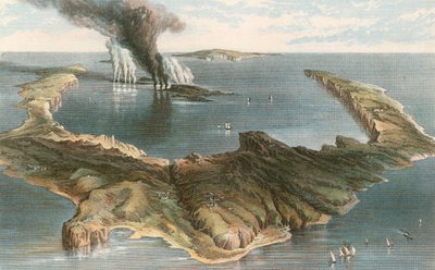 Unterwasservulkan - die Insel Santorini während des Ausbruchs von 1866 von English School