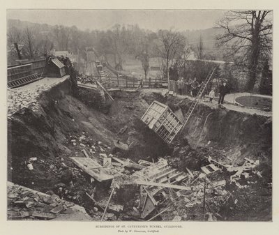 Absenkung des St. Catherine-Tunnels, Guildford (Gravur) von English School