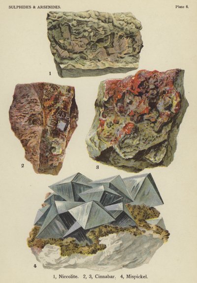 Sulfide und Arsenide, Nickelin, Zinnober, Arsenkies von English School