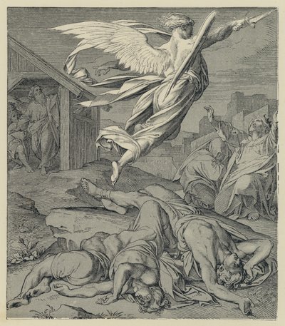 Ruf des zerstörenden Engels nach Babylon (Gravur) von English School
