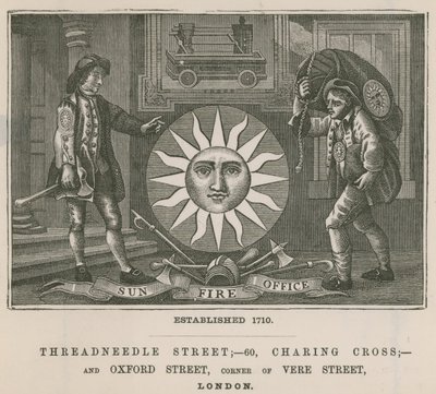 Sun Fire Office, Threadneedle Street, 60 Charing Cross und Oxford Street, London von English School