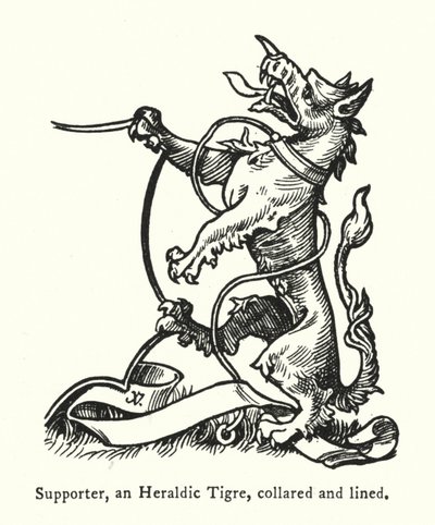 Unterstützer, ein heraldischer Tiger, mit Halsband und Leine (Gravur) von English School